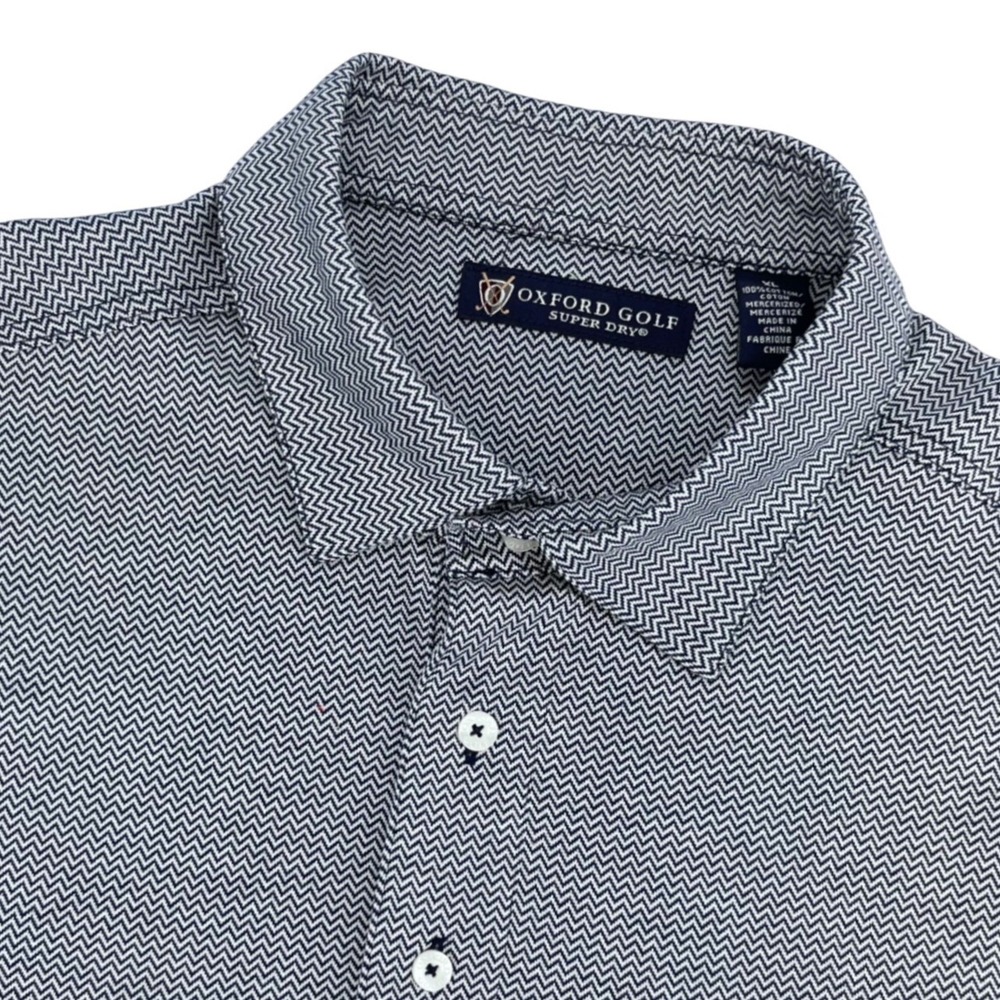 Oxford Golf Polo Shirt Mens XL Navy Blue Chevron Herringbone Preppy‎ Performance